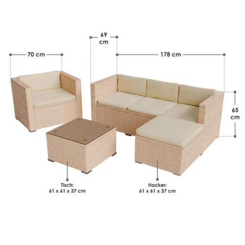 Set mobilier grădină din ratan cu dimensiuni