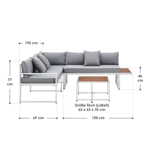 Mobilier de grădină St. Tropez | Juskys | Alb | Salon de grădină pentru 4 persoane cu masă și 2 bănci