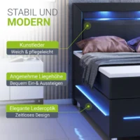 Pat modern negru cu iluminare LED albastră