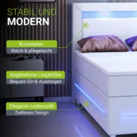Pat modern alb cu iluminare LED albastră