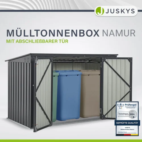 Încintă pentru containere namur 1,9 m² | juskys | Încintă metalică pentru containere cu uși mari Cutie metalică pentru pubele cu ușă încuiabilă