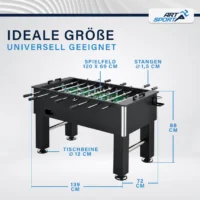 Masă de fotbal cu dimensiuni și specificații tehnice