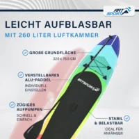 placă de stand up paddle set complet | juskys | retro love | sup gonflabil cu vâsle, geantă, lesă și accesorii