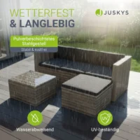 set canapea punta cana din poliratan | juskys | gri melanj, gri | m | set de scaune pentru exterior pentru până la 4 persoane, material rezistent Set mobilier grădină din ratan, rezistent la ploaie