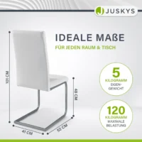 Scaun modern alb cu dimensiuni afișate