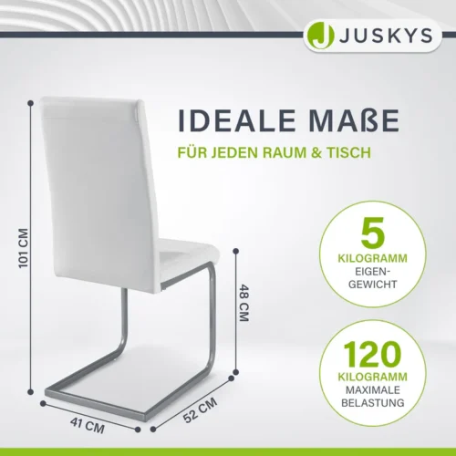 Scaun modern alb cu dimensiuni afișate