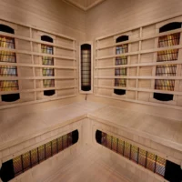 Interior saună din lemn cu panouri infraroșu