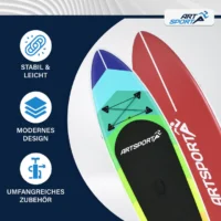 placă de stand up paddle set complet | juskys | retro love | sup gonflabil cu vâsle, geantă, lesă și accesorii