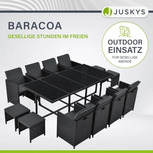 Set mobilier grădină masă mare cu scaune negre