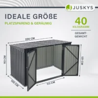 Încintă pentru containere namur 1,9 m² | juskys | Încintă metalică pentru containere cu uși mari Magazie metalică de grădină cu dimensiuni indicate