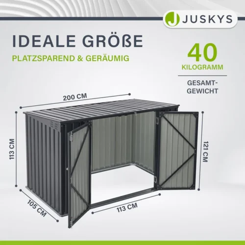 Încintă pentru containere namur 1,9 m² | juskys | Încintă metalică pentru containere cu uși mari Magazie metalică de grădină cu dimensiuni indicate