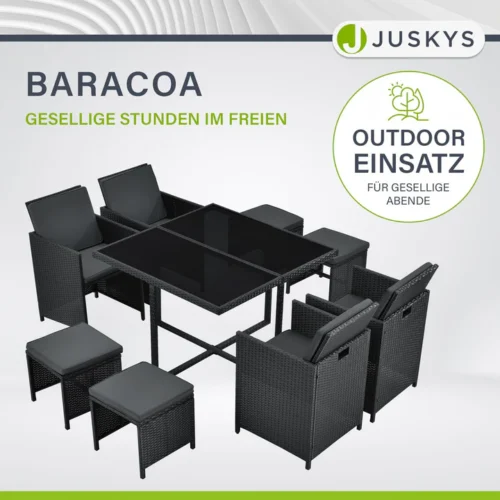 set terasa masa si fotolii din poliratan baracoa | juskys | l | set de mobilier de grădină pentru până la 8 persoane, inclusiv perne Set mobilier grădină din ratan cu masă