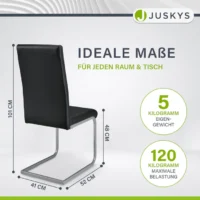 Scaun negru cu dimensiuni și specificații tehnice