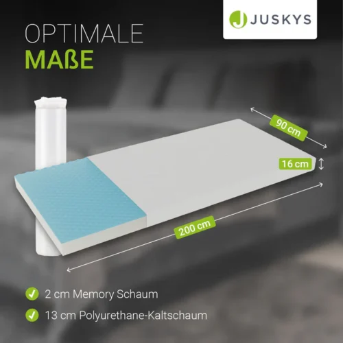 saltea din spumă rece, nivel de fermitate 3 | juskys | 90 x 200 cm | saltea cu elasticitate ridicată și circulație bună a aerului Saltea spumă memory 200x90x16 cm