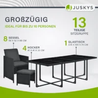 Set mobilier grădină 13 piese cu masă sticlă