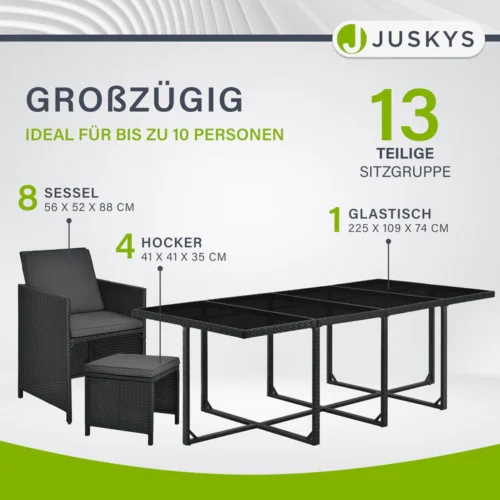 Set mobilier grădină 13 piese cu masă sticlă