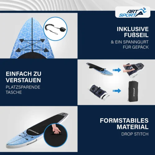 Placă paddle gonflabilă cu accesorii și geantă