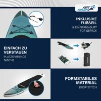 placă de stand up paddle set complet | juskys | blue wave | sup gonflabil cu vâsle, geantă, lesă și accesorii