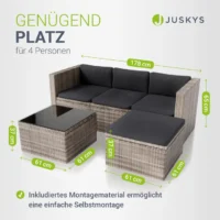 set canapea punta cana din poliratan | juskys | gri melanj, gri | m | set de scaune pentru exterior pentru până la 4 persoane, material rezistent Set canapea ratan pentru 4 persoane