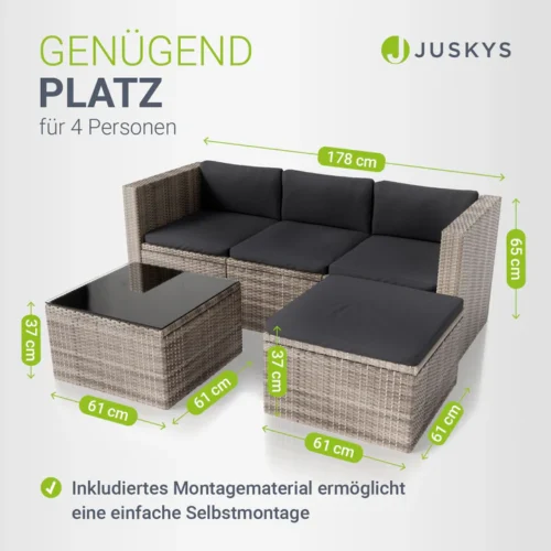 set canapea punta cana din poliratan | juskys | gri melanj, gri | m | set de scaune pentru exterior pentru până la 4 persoane, material rezistent Set canapea ratan pentru 4 persoane