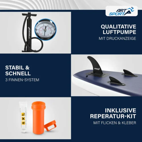 placă de stand up paddle set complet | juskys | deep ocean | sup gonflabil cu vâsle, geantă, lesă și accesorii