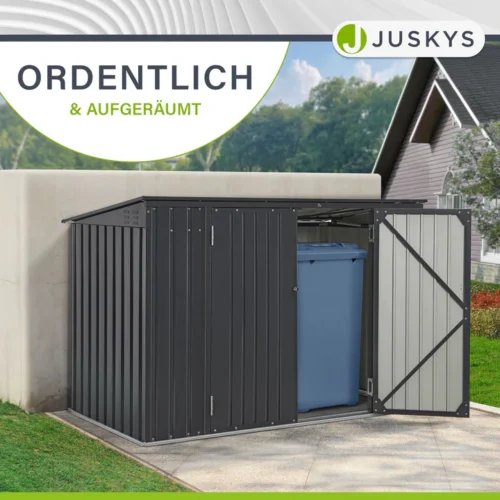 Încintă pentru containere namur 1,9 m² | juskys | Încintă metalică pentru containere cu uși mari Adăpost metalic pentru pubele în curte