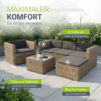 Set mobilier grădină din ratan cu perne gri