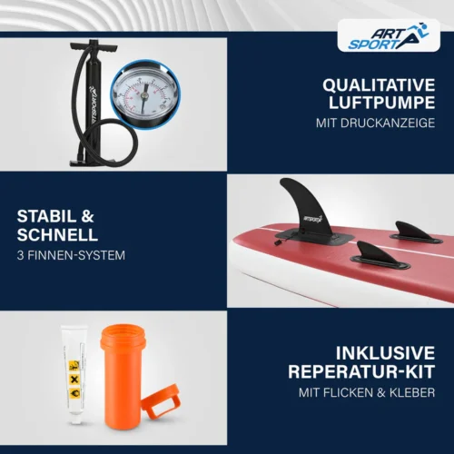 placă de stand up paddle set complet | juskys | retro love | sup gonflabil cu vâsle, geantă, lesă și accesorii