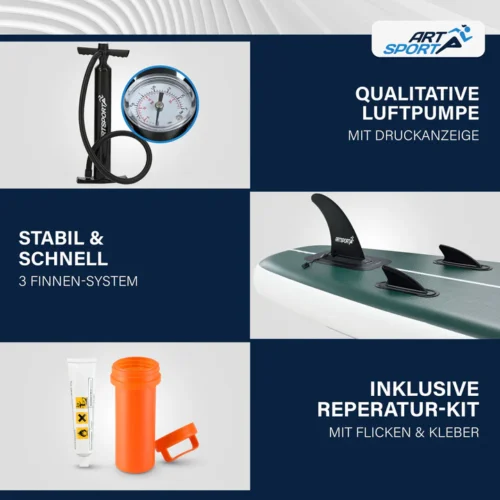 Pompă aer cu manometru și kit reparare SUP