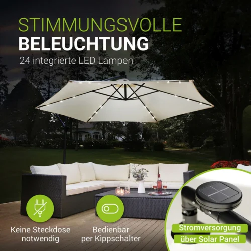 Umbrelă de grădină cu iluminare LED integrată