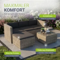 set canapea punta cana din poliratan | juskys | gri melanj, gri | m | set de scaune pentru exterior pentru până la 4 persoane, material rezistent Set mobilier grădină din ratan cu perne