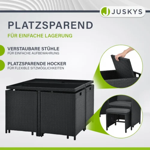 set terasa masa si fotolii din poliratan baracoa | juskys | l | set de mobilier de grădină pentru până la 8 persoane, inclusiv perne Set mobilier grădină din ratan cu depozitare