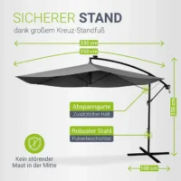 Umbrelă de grădină suspendată cu bază stabilă