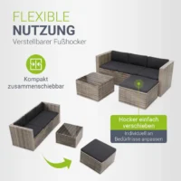 set canapea punta cana din poliratan | juskys | gri melanj, gri | m | set de scaune pentru exterior pentru până la 4 persoane, material rezistent Set mobilier ratan modular cu taburet reglabil