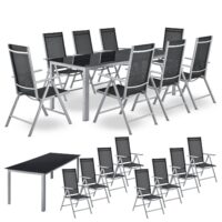 Set de mobilier de grădină Milano | Juskys | Gri argintiu | 9 piese | Set de grădină cu 9 piese și blat din sticlă securizată