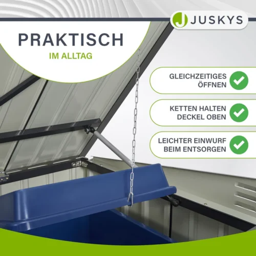 Încintă pentru containere namur 1,9 m² | juskys | Încintă metalică pentru containere cu uși mari Interior ladă depozitare cu capac susținut de lanț