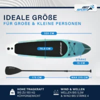 placă de stand up paddle set complet | juskys | blue wave | sup gonflabil cu vâsle, geantă, lesă și accesorii