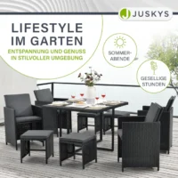 set terasa masa si fotolii din poliratan baracoa | juskys | l | set de mobilier de grădină pentru până la 8 persoane, inclusiv perne Set mobilier grădină din ratan cu masă și scaune