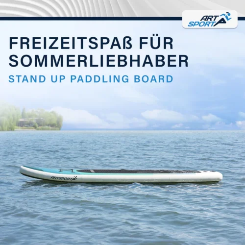 placă de stand up paddle set complet | juskys | blue wave | sup gonflabil cu vâsle, geantă, lesă și accesorii