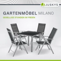 set de mobilier de grădină milano | juskys | gri argintiu | 5 piese | set de grădină 7 piese cu blat din sticlă securizată
