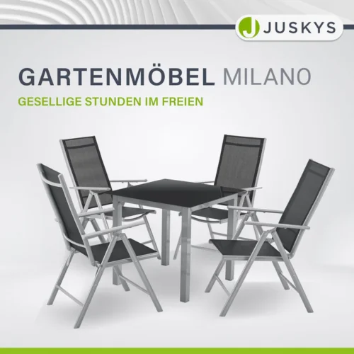 set de mobilier de grădină milano | juskys | gri argintiu | 5 piese | set de grădină 7 piese cu blat din sticlă securizată