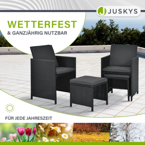 set terasa masa si fotolii din poliratan baracoa | juskys | l | set de mobilier de grădină pentru până la 8 persoane, inclusiv perne Set mobilier grădină din ratan, două fotolii