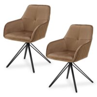 Scaun de dining rotativ cu tapițerie din catifea Clyde | Juskys | Maro deschis | Set de 2 | Scaun de dining cu cotiere disponibil ca set de 1, 2, 4 sau 6