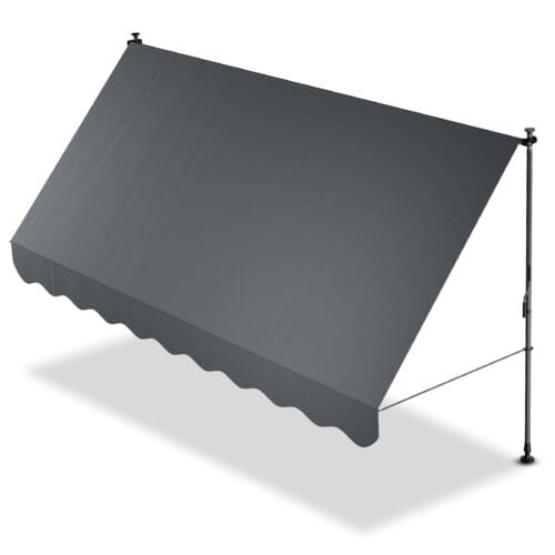 Copertină Juskys Cape Town cu prindere manuală și manivelă | 350x120 cm | Gri | Parasolar reglabil pe înălțime, rezistent la UV, disponibil în 6 lățimi