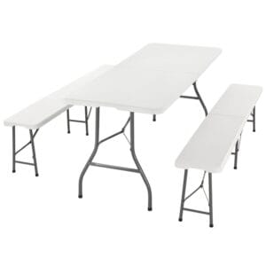Set grădină de bere Bayreuth 180 cm | Juskys | Set de masă pliabilă pentru grădină de bere, format din 3 piese, din plastic | Bancă de bere