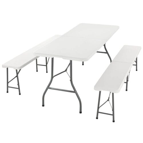 Set grădină de bere Bayreuth 180 cm | Juskys | Set de masă pliabilă pentru grădină de bere, format din 3 piese, din plastic | Bancă de bere