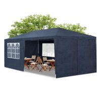 Cort de petrecere 3x6 m | Juskys | Albastru | Cort de grădină cu acoperiș, panouri laterale, cuie, frânghii și accesorii