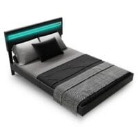 Pat plutitor Lisbon | Juskys | Negru | Pat plutitor elegant, tapițat, cu iluminare LED