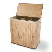 Coș de rufe din bambus creț | Juskys | Natural | 150 L | Cu capac, mâner de transport și sac de rufe din material textil