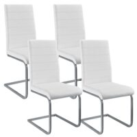 Scaun cantilever Vegas cu piele ecologică | Juskys | Alb | Set de 4 | Scaun de sufragerie modern cu cadru metalic și tapițerie din piele ecologică